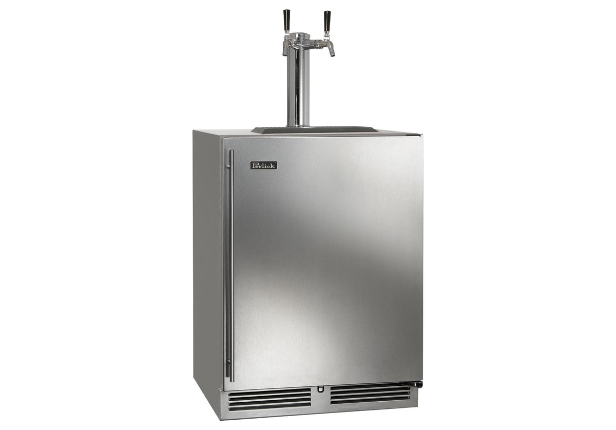 24" C-Series Outdoor Beer Dispenser - Dual Tap with fully integrated panel-ready solid door, hinge right , with lock