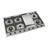 ILVE UHCP1265FNSSB Nostalgie II 48 inch Built-In Gas Cooktop with 8 Burners, Griddle, in Stainless Steel (Natural Gas, Burnished)