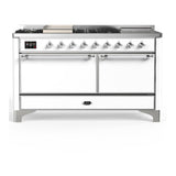 ILVE UM60FSQNR3WHC Majestic III 60 inch Dual Fuel Range with 7 Burners, Griddle and French Top, Dual Function Burner with up to 25,000 BTU (Natural Gas, Solid Door, White, Chrome)