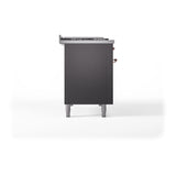 ILVE UN48FSQNMPMGPLP Nostalgie II Noblesse 48 inch Dual Fuel Range (5 Sealed Burners + Griddle + French Top, Liquid Propane, Solid Door, Graphite Matte, Copper)