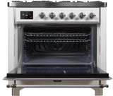 Majestic II 36 Inch Dual Fuel Natural Gas Freestanding Range in White with Chrome Trim