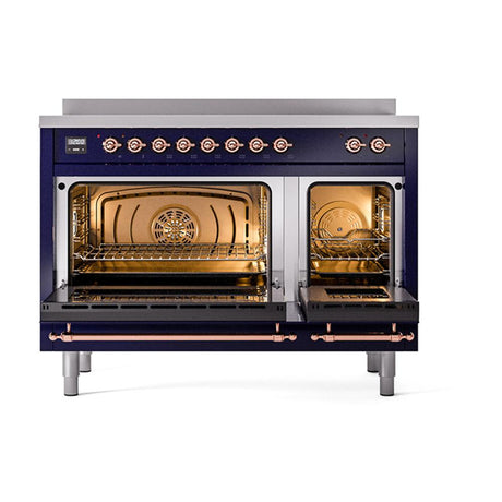 ILVE UNI486QNMPMBP Nostalgie II Noblesse 48 inch Induction Range (Solid Door, Midnight Blue, Copper)