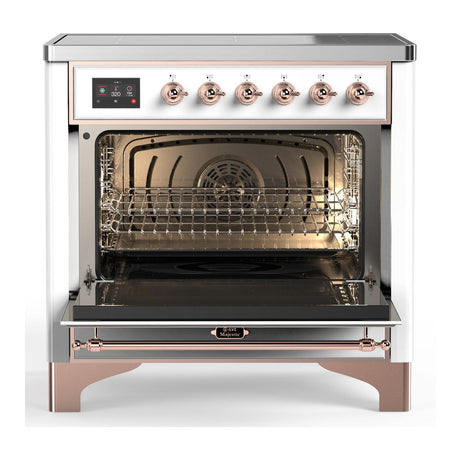 ILVE UMIB36QNR3WHP Majestic III 36 inch Induction Range with 6 Elements, 3.5 cu. ft. Total Oven Capacity (Solid Door, White, Copper)