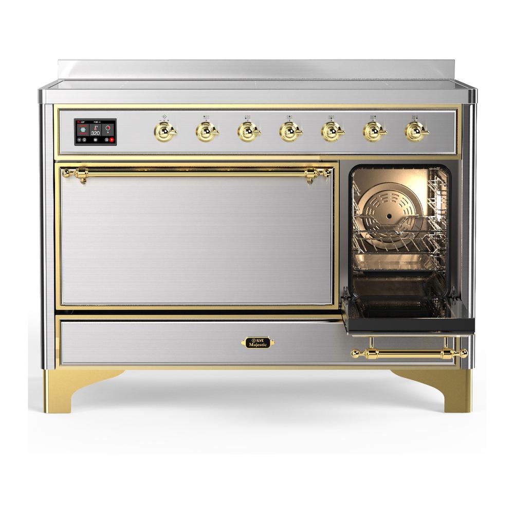 ILVE UMIB48QNR3SSG Majestic III 48 inch Induction Range with 6 Elements, 5.02 cu. ft. Total Oven Capacity (Solid Door, Stainless Steel, Brass)