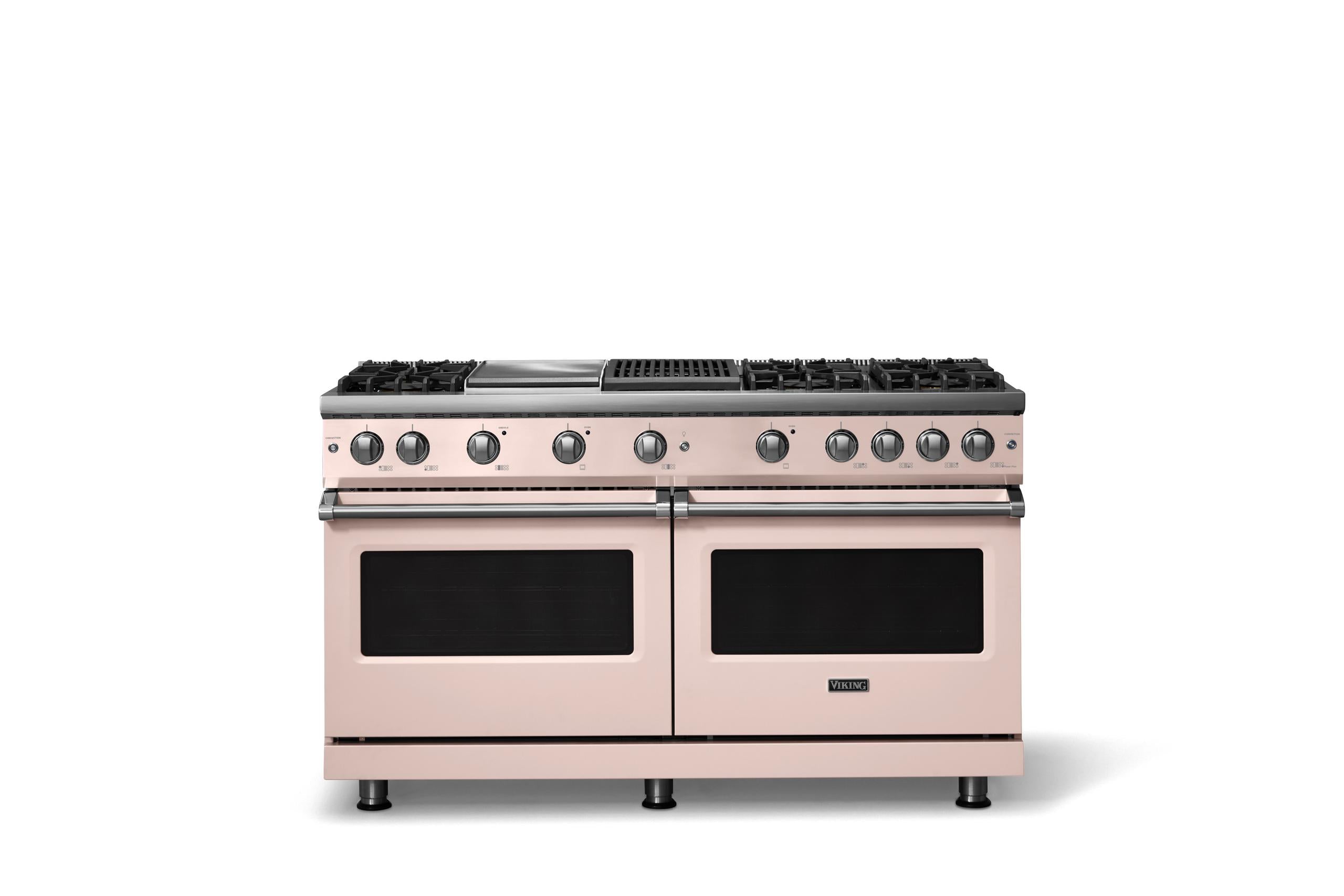 60"W. Sealed Burner Gas Range (Finish: Blush, Trim: Polished Chrome, Fuel: Natural Gas)