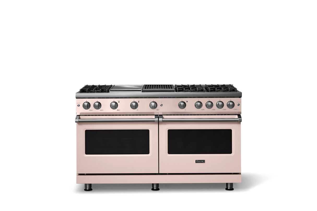 60"W. Sealed Burner Gas Range (Finish: Blush, Trim: Polished Chrome, Fuel: Propane)