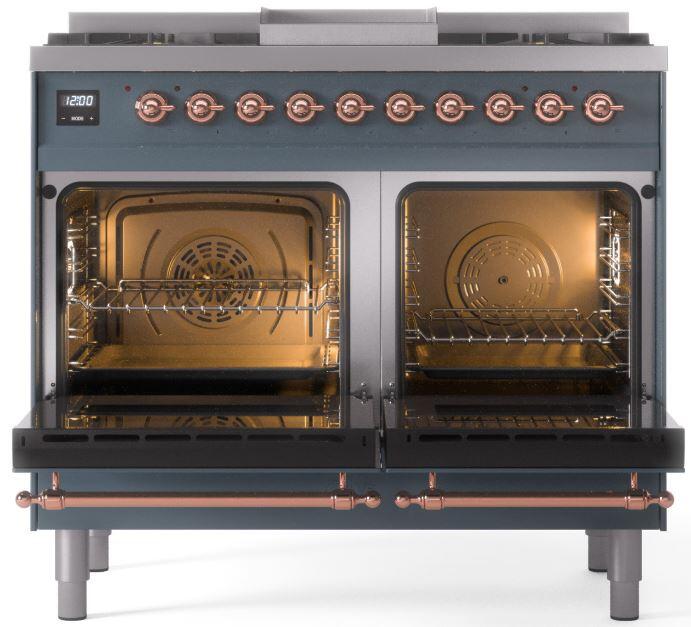 Nostalgie II 40 Inch Dual Fuel Liquid Propane Freestanding Range in Blue Grey with Copper Trim