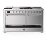 ILVE UM60FSQNR3SSCLP Majestic III 60 inch Dual Fuel Range with 7 Burners, Griddle and French Top, Dual Function Burner with up to 25,000 BTU (Liquid Propane, Solid Door, Stainless Steel, Chrome)