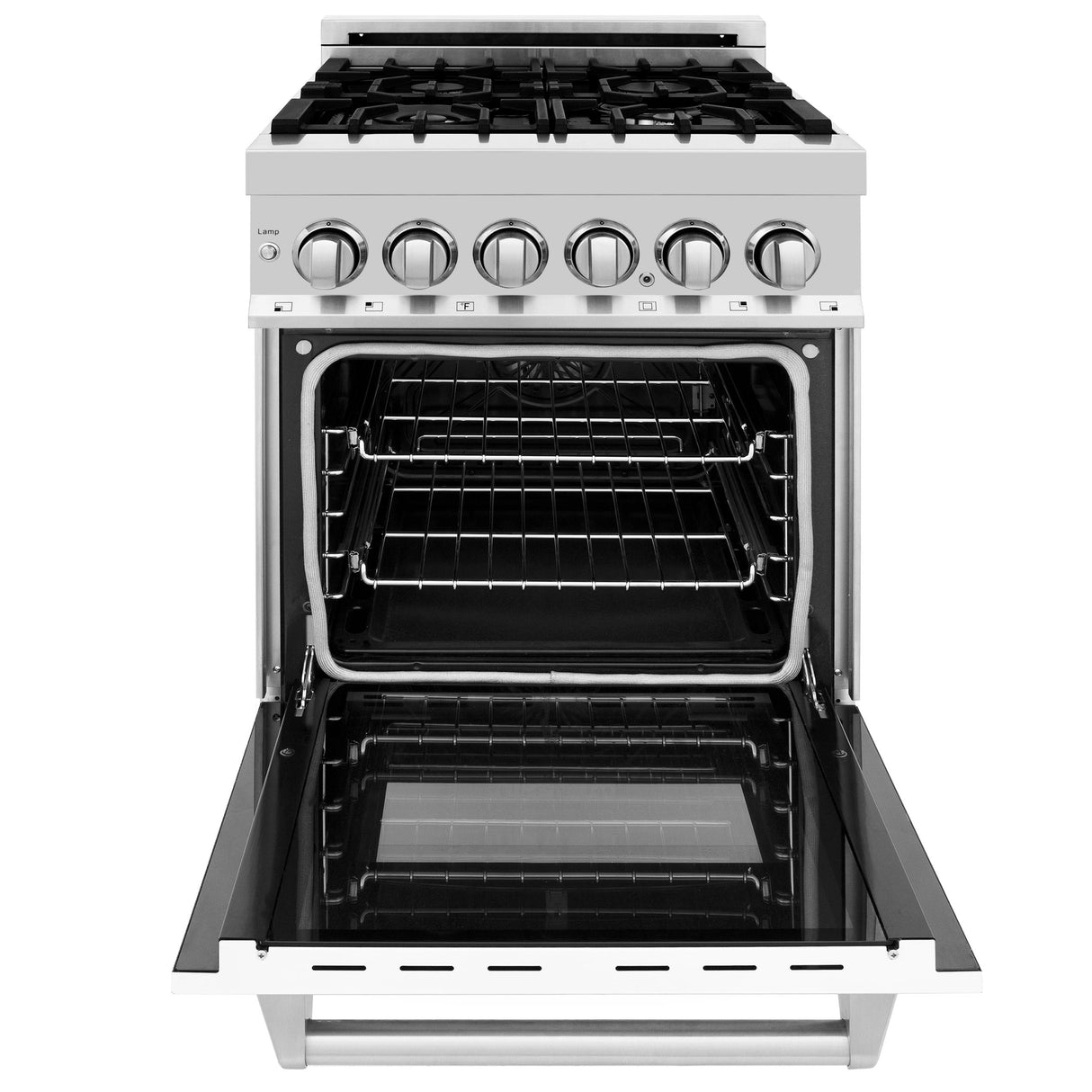ZLINE 24 in. 2.8 cu. ft. Electric Oven and Gas Cooktop Dual Fuel Range with Griddle and White Matte Door in Stainless Steel (RA-WM-GR-24)