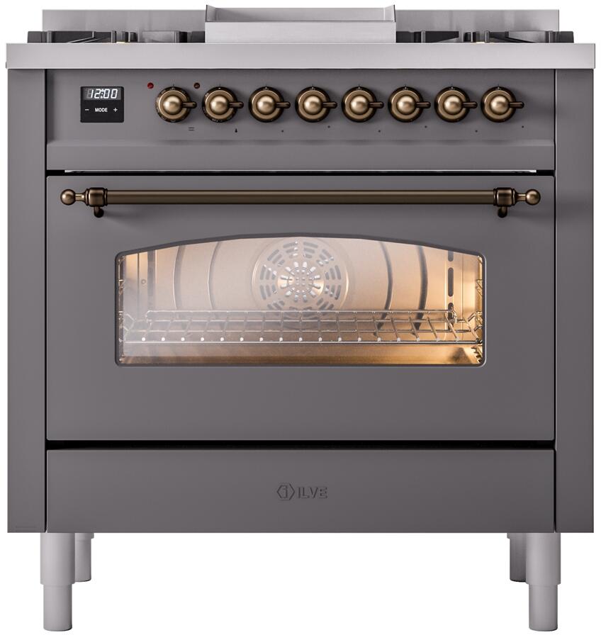 Nostalgie II 36 Inch Dual Fuel Liquid Propane Freestanding Range in Matte Graphite with Bronze Trim