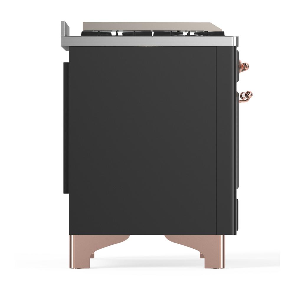 ILVE UM36FQNR3MGP Majestic III 36 inch Dual Fuel Range with 6 Black Brass Burners and Griddle, Dual Function Burner up to 25,000 BTU (Solid Door, Graphite Matte, Copper, Natural Gas)