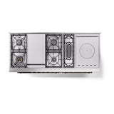 ILVE UN60FSQNMPMBB Nostalgie II Noblesse 60 inch Dual Fuel Range (7 Sealed Burners + Griddle + French Top, Natural Gas, Solid Door, Midnight Blue, Burnished)