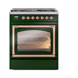 ILVE UN30NMPEGP Nostalgie II Noblesse 30 inch Dual Fuel Range (Natural Gas, Triple Glass Door, Emerald Green, Copper)