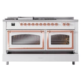 ILVE UN60FSNMPRAPLP Nostalgie II Noblesse 60 inch Dual Fuel Range (7 Sealed Burners + Griddle + French Top, Liquid Propane, Triple Glass Door, RAL, Copper)