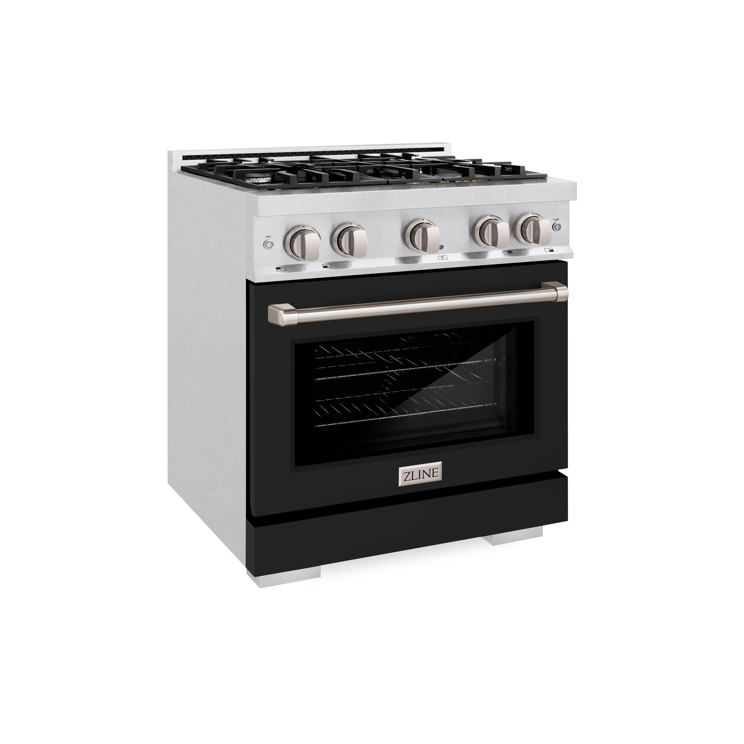 ZLINE 30 in. 4.2 cu. ft. Select Dual Fuel Range with 4 Burner Gas Cooktop and Electric Convection Oven in DuraSnow' Stainless Steel with Black Matte Door (HDRS-BLM-30)