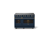 48"W. Induction Range (Finish: Slate Blue, Trim: Brushed Brass)