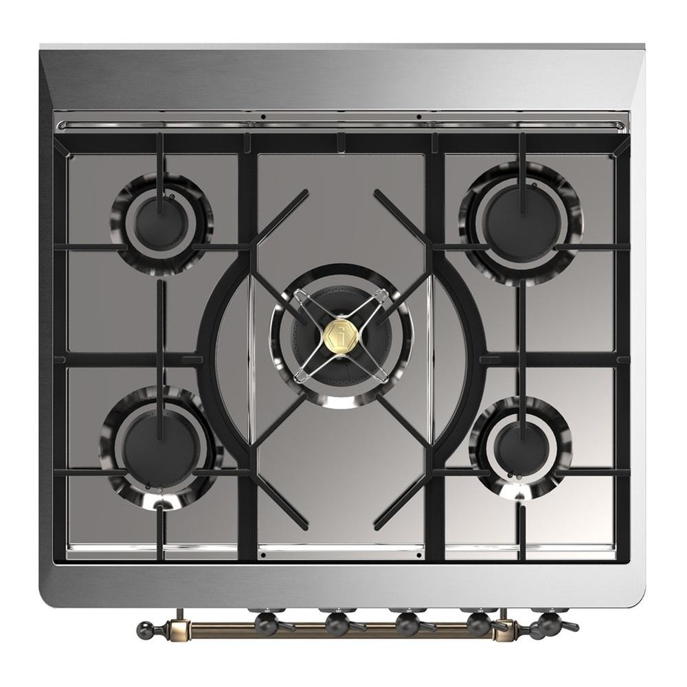 ILVE UM30NR3SSBLP Majestic III 30 inch Dual Fuel Range with 5 Black Brass Burners, Dual Function Burner up to 25,000 BTU (Liquid Propane, Triple Glass Door, Stainless Steel, Burnished)