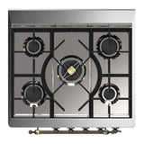 ILVE UM30NR3SSBLP Majestic III 30 inch Dual Fuel Range with 5 Black Brass Burners, Dual Function Burner up to 25,000 BTU (Liquid Propane, Triple Glass Door, Stainless Steel, Burnished)