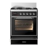 ILVE UM30NR3BKCLP Majestic III 30 inch Dual Fuel Range with 5 Black Brass Burners, Dual Function Burner up to 25,000 BTU (Liquid Propane, Triple Glass Door, Glossy Black, Chrome)