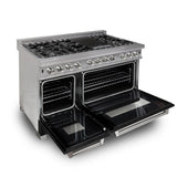 ZLINE 48 in. DuraSnow Stainless Steel 6.0 cu.ft. 7 Gas Burner/Electric Oven Range with Color Door Options (RAS-SN-48) [Color: Black Matte]