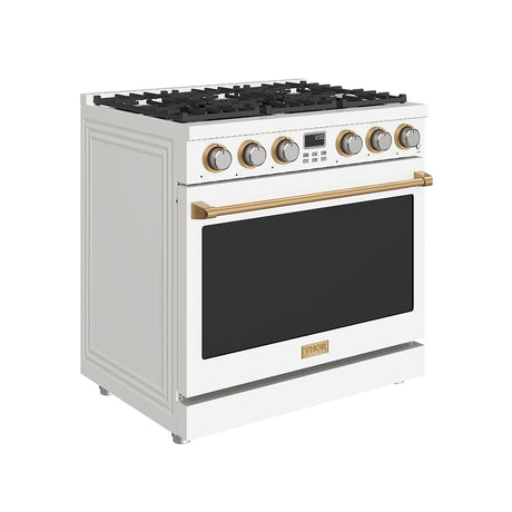 36 Inch Gas Range In White and Bronze- Contemporary Professional