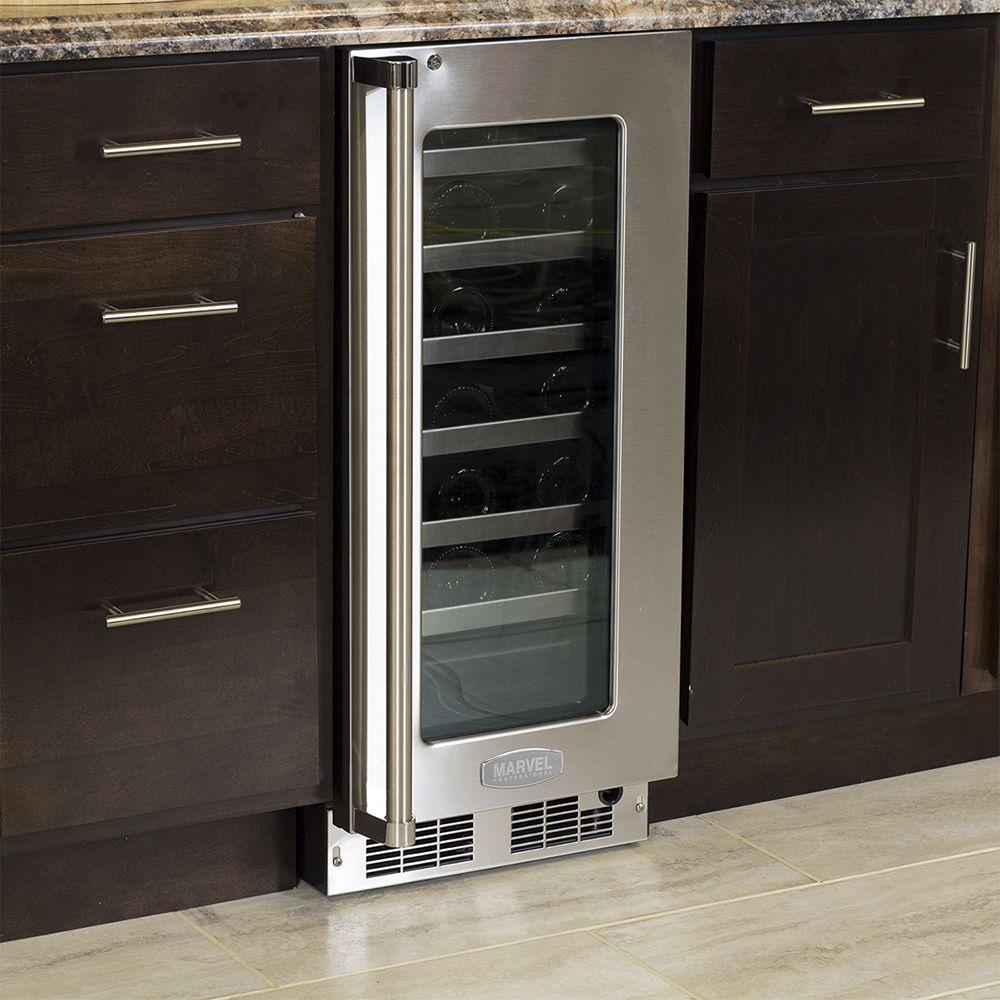 15-In Professional Built-In High Efficiency Single Zone Wine Refrigerator with Door Style - Stainless Steel Frame Glass, Door Swing - Right