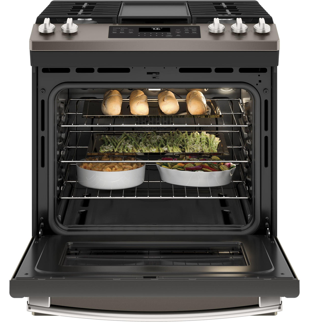GE® 30" Slide-In Front-Control Convection Gas Range