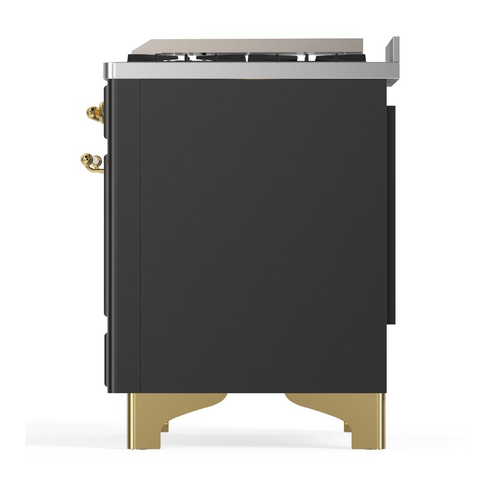ILVE UMD40FQNR3MGGLP Majestic III 40 inch Dual Fuel Range with 6 Burners and Griddle, Dual Function Burner up to 25,000 BTU (Liquid Propane, Solid Door, Graphite Matte, Brass)