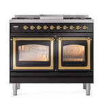 ILVE UND40FNMPBKG Nostalgie II Noblesse 40 inch Dual Fuel Range (Natural Gas, Triple Glass Door, Glossy Black, Brass)