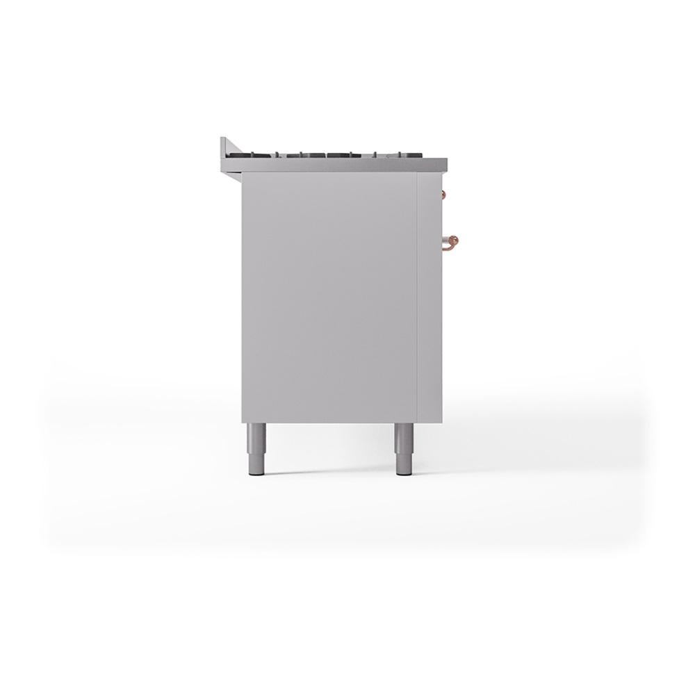 ILVE UN60FQNMPWHPLP Nostalgie II Noblesse 60 inch Dual Fuel Range (9 Sealed Burners + Griddle, Liquid Propane, Solid Door, White, Copper)