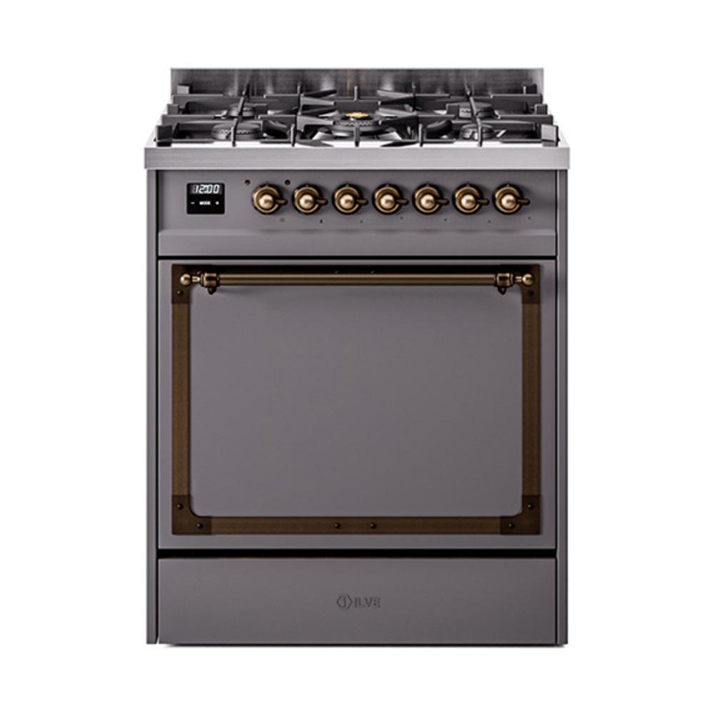 ILVE UN30QNMPMGBLP Nostalgie II Noblesse 30 inch Dual Fuel Range (Liquid Propane, Solid Door, Graphite Matte, Burnished)