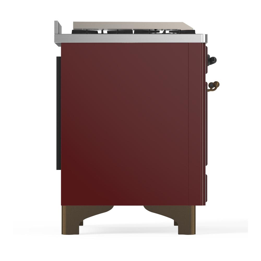 ILVE UM60FSQNR3BUBLP Majestic III 60 inch Dual Fuel Range with 7 Burners, Griddle and French Top, Dual Function Burner with up to 25,000 BTU (Liquid Propane, Solid Door, Burgundy, Burnished)
