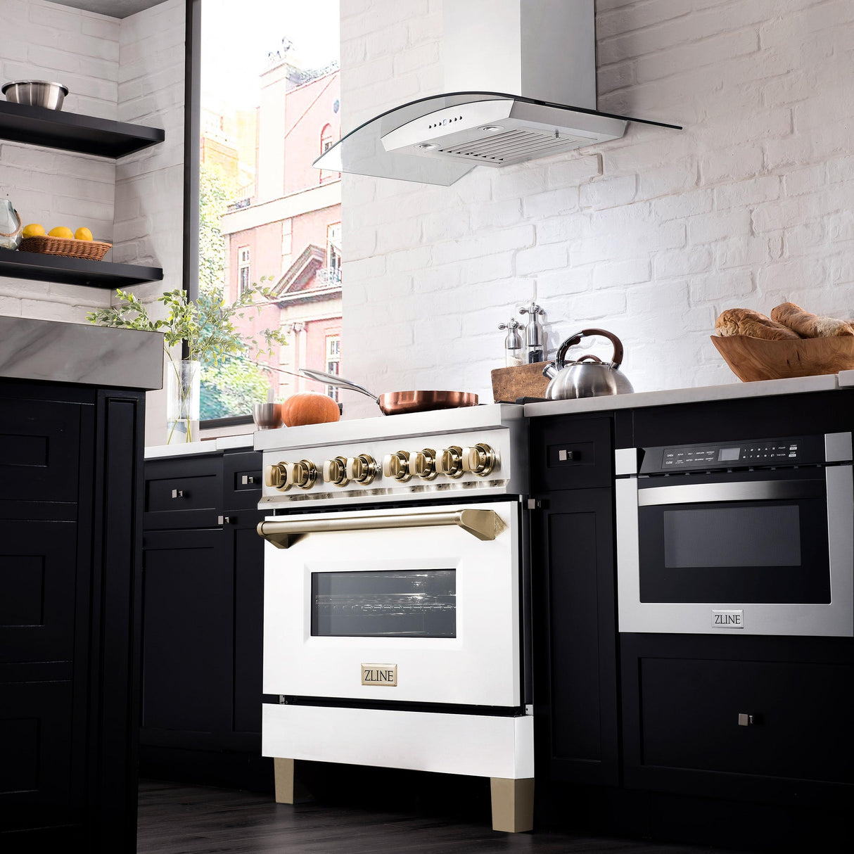 ZLINE Autograph Edition 36" 4.6 cu. ft. Dual Fuel Range with Gas Stove and Electric Oven in Stainless Steel with White Matte Door and Accents (RAZ-WM-36) [Color: Polished Gold Accents]