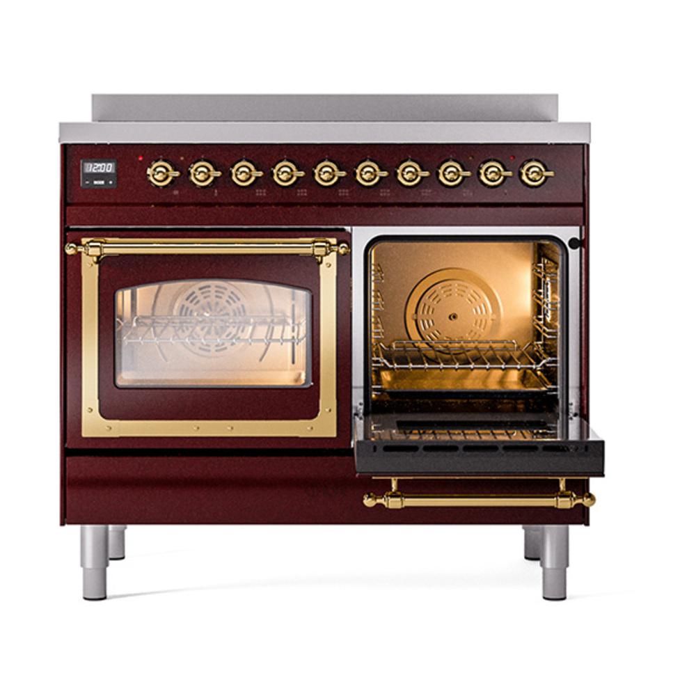 ILVE UNDI406NMPBUG Nostalgie II Noblesse 40 inch Induction Range (Triple Glass Door, Burgundy, Brass)