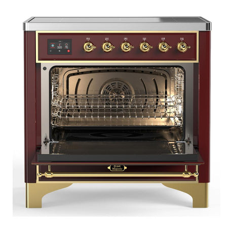 ILVE UMIB36NR3BUG Majestic III 36 inch Induction Range with 6 Elements, 3.5 cu. ft. Total Oven Capacity (Triple Glass Door, Burgundy, Brass)