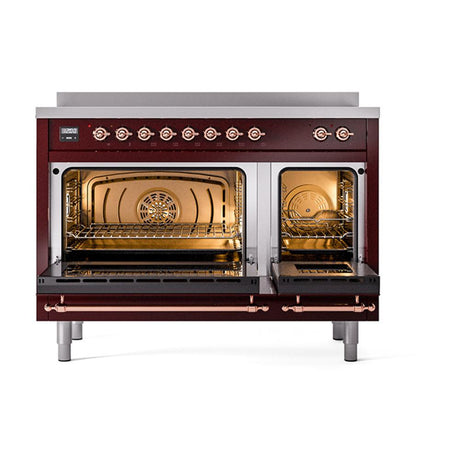 ILVE UNI486QNMPBUP Nostalgie II Noblesse 48 inch Induction Range (Solid Door, Burgundy, Copper)