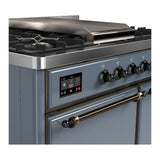ILVE UMD40FQNR3BGB Majestic III 40 inch Dual Fuel Range with 6 Burners and Griddle, Dual Function Burner up to 25,000 BTU (Natural Gas, Solid Door, Blue Grey, Burnished)