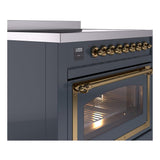 ILVE UNI366NMPBGG Nostalgie II Noblesse 36 inch Induction Range (Triple Glass Door, Blue Grey, Brass)