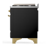 ILVE UMD40FNR3BKG Majestic III 40 inch Dual Fuel Range with 6 Burners and Griddle, Dual Function Burner up to 25,000 BTU (Natural Gas, Triple Glass Door, Glossy Black, Brass)