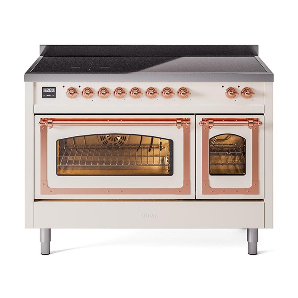 ILVE UNI486NMPAWP Nostalgie II Noblesse 48 inch Induction Range (Triple Glass Door, Antique White, Copper)