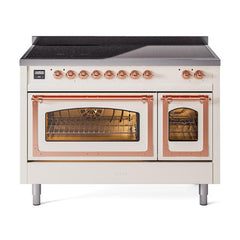 ILVE UNI486NMPAWP Nostalgie II Noblesse 48 inch Induction Range (Triple Glass Door, Antique White, Copper)