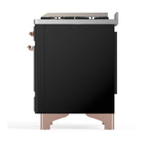 ILVE UM60FSQNR3BKPLP Majestic III 60 inch Dual Fuel Range with 7 Burners, Griddle and French Top, Dual Function Burner with up to 25,000 BTU (Liquid Propane, Solid Door, Glossy Black, Copper)
