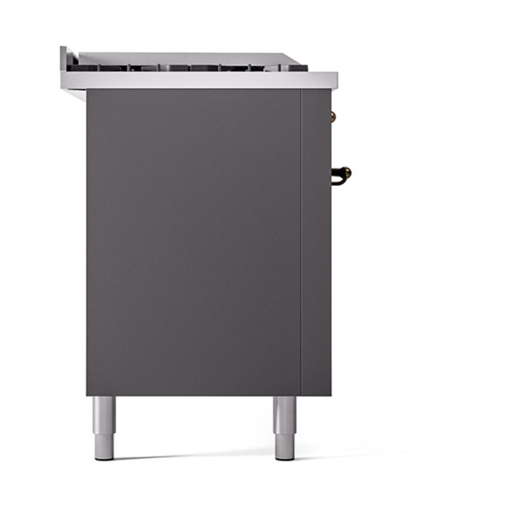 ILVE UN60FSQNMPMGBLP Nostalgie II Noblesse 60 inch Dual Fuel Range (7 Sealed Burners + Griddle + French Top, Liquid Propane, Solid Door, Graphite Matte, Burnished)