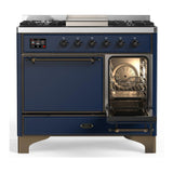 ILVE UMD40FQNR3MBB Majestic III 40 inch Dual Fuel Range with 6 Burners and Griddle, Dual Function Burner up to 25,000 BTU (Natural Gas, Solid Door, Midnight Blue, Burnished)