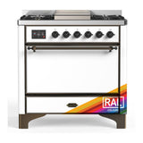 ILVE UM36FQNR3RABLP Majestic III 36 inch Dual Fuel Range with 6 Black Brass Burners and Griddle, Dual Function Burner up to 25,000 BTU (Solid Door, RAL, Burnished, Liquid Propane)