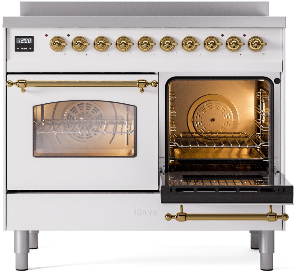 Nostalgie II 40 Inch Electric Freestanding Range in White with Brass Trim