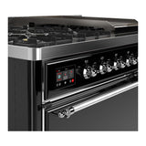 ILVE UM48FQNR3BKC Majestic III 48 inch Dual Fuel Range with 8 Burners and Griddle, Dual Function Burner up to 25,000 BTU (Natural Gas, Solid Door, Glossy Black, Chrome)