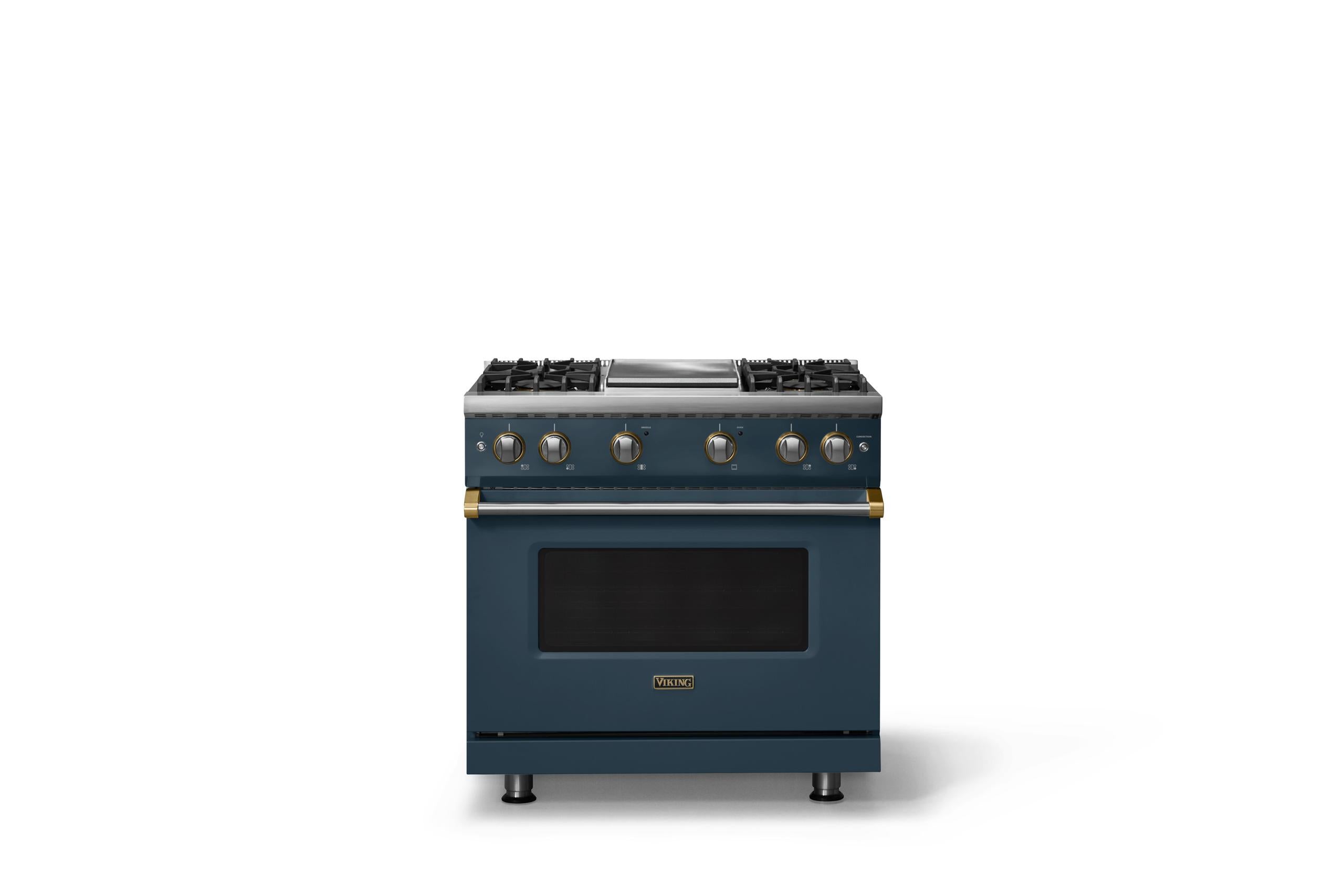36"W. Sealed Burner Gas Range (Burner: 4g, Finish: Squall, Trim: Brushed Brass, Fuel: Natural Gas)