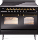 Nostalgie II 40 Inch Electric Freestanding Range in Glossy Black with Brass Trim