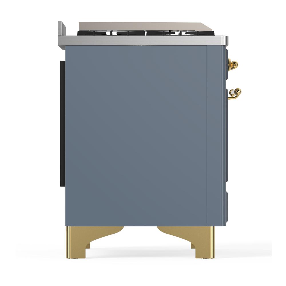 ILVE UMD40FNR3BGG Majestic III 40 inch Dual Fuel Range with 6 Burners and Griddle, Dual Function Burner up to 25,000 BTU (Natural Gas, Triple Glass Door, Blue Grey, Brass)